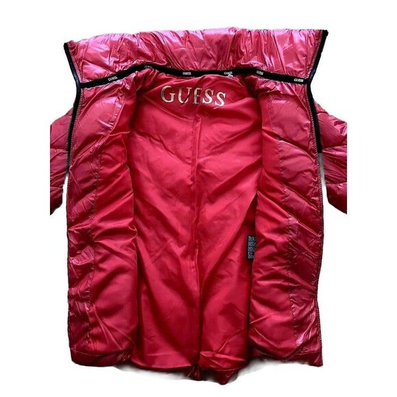 GUESS Women's Quilted Red Chevron Packable Zip Puffer Jacket Coat 22QMP180, Sz M - Picture 8 of 11